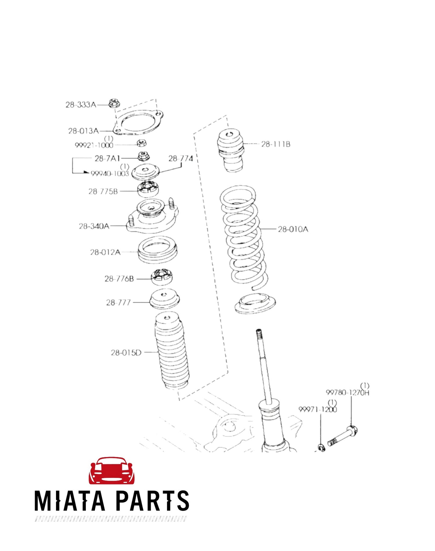 Genuine Mazda MX5 NB front and rear spring seat rubber diagram from Miata Parts NZ for suspension maintenance.
